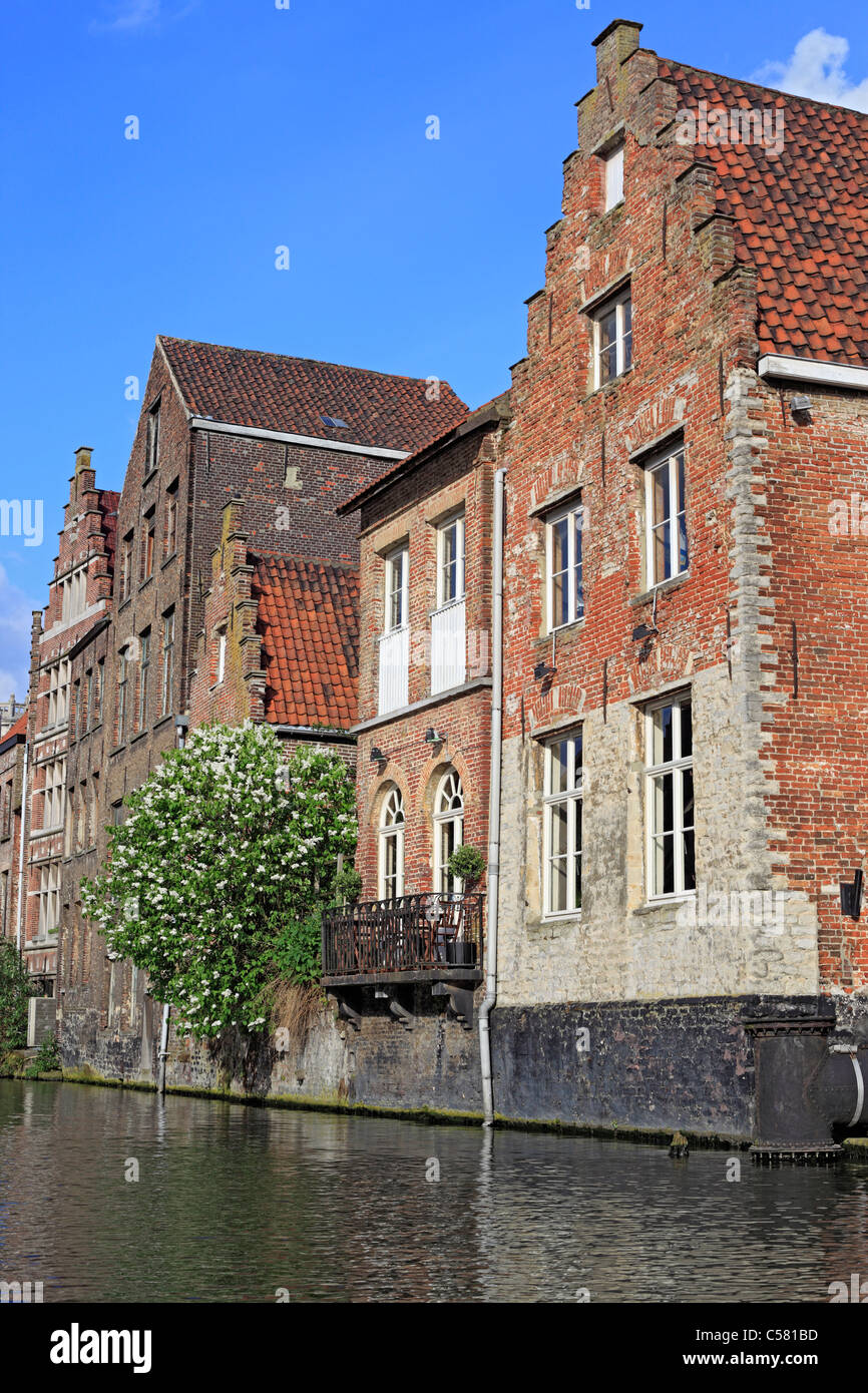 Belgium, Europe, European, Belgian, Western Europe, Architecture, building, city, Ghent, Gend, Gand, Flemish, Flanders, Graslei, Stock Photo