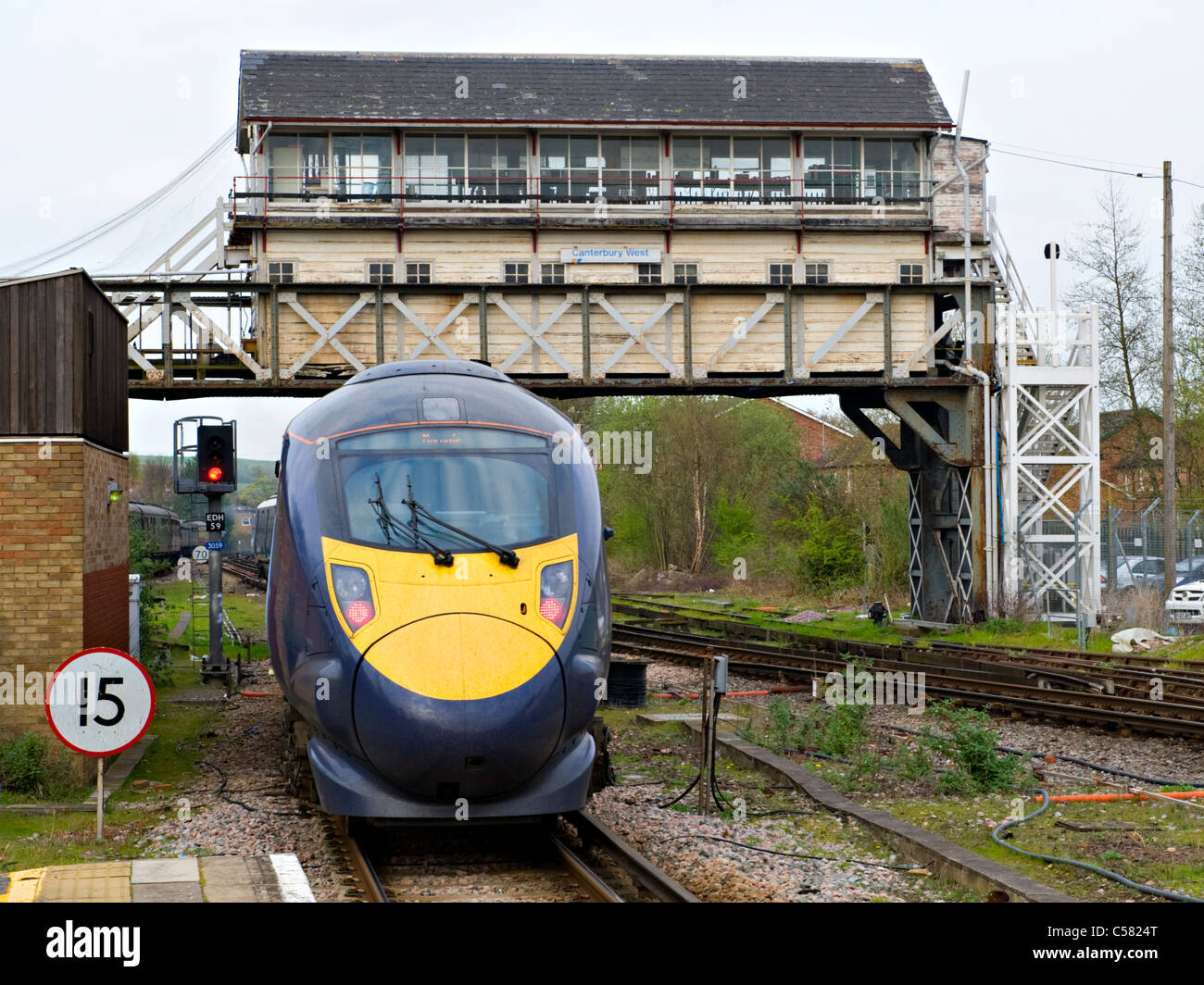 Javelin High Speed Train at Canterbury West Signal Box, UK Stock Photo
