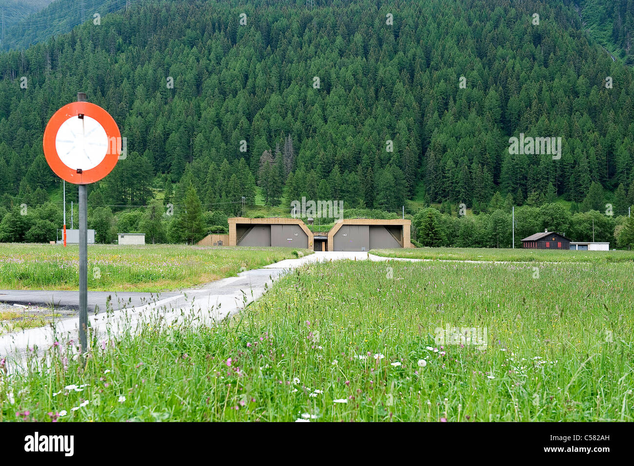 Valais, Ulrichen, airport, military, airfield, Switzerland, Europe, Kavernen Stock Photo
