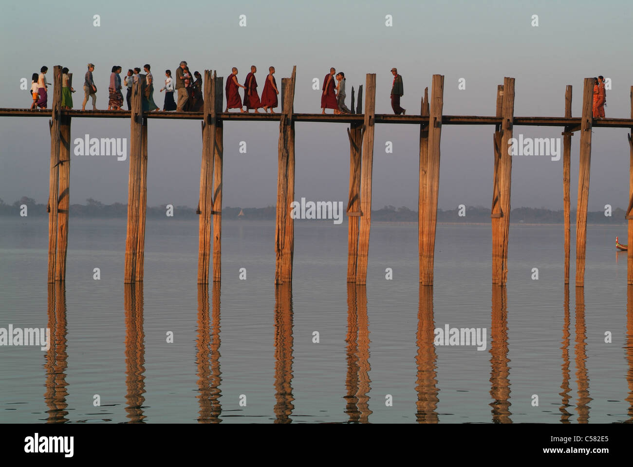 Amarapura, Asia, Burma, Myanmar, bridge, U Bein, river, flow, Ayeyarwady Stock Photo