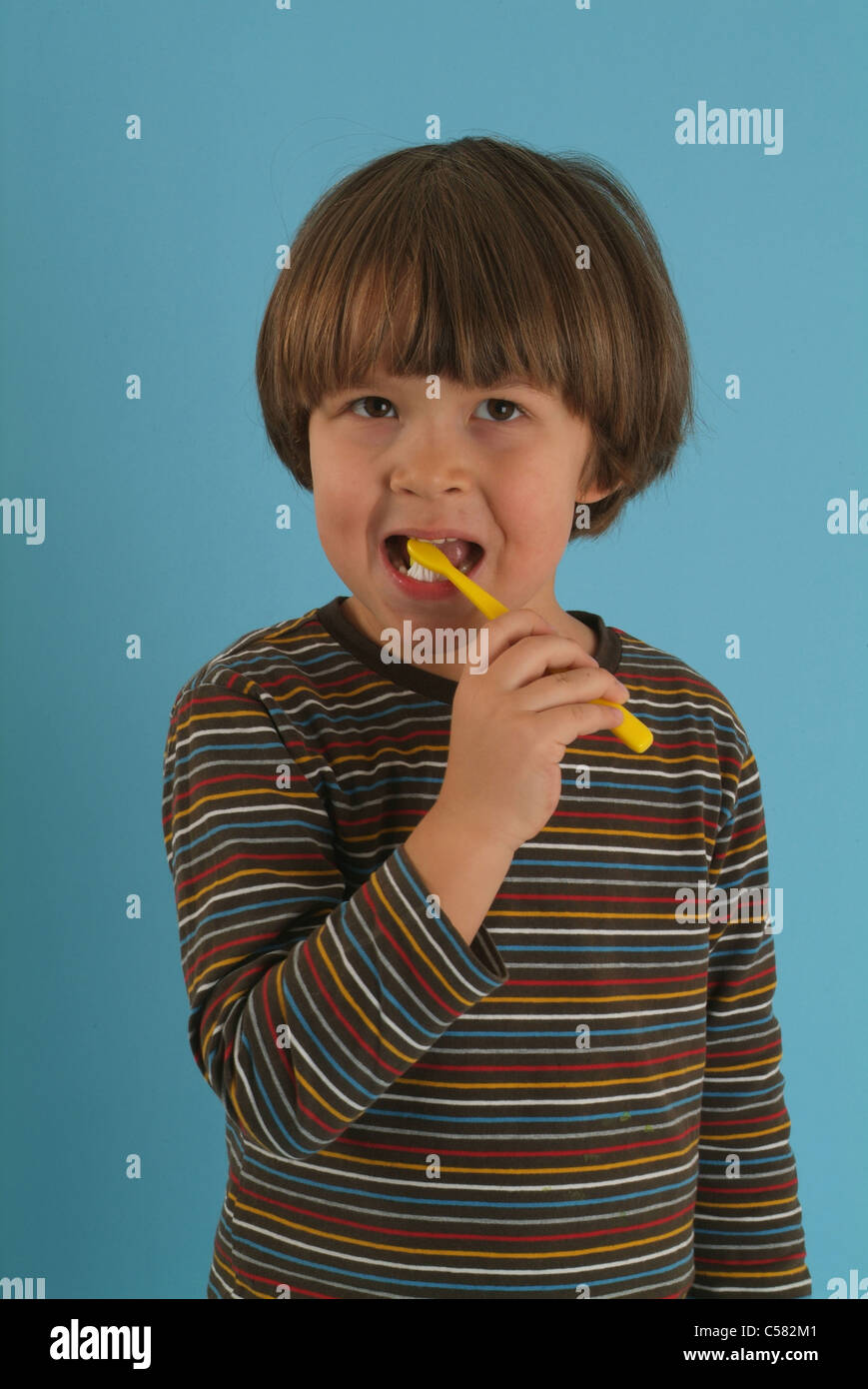 Child, boy, 5, brown-haired, dental cleaning Stock Photo