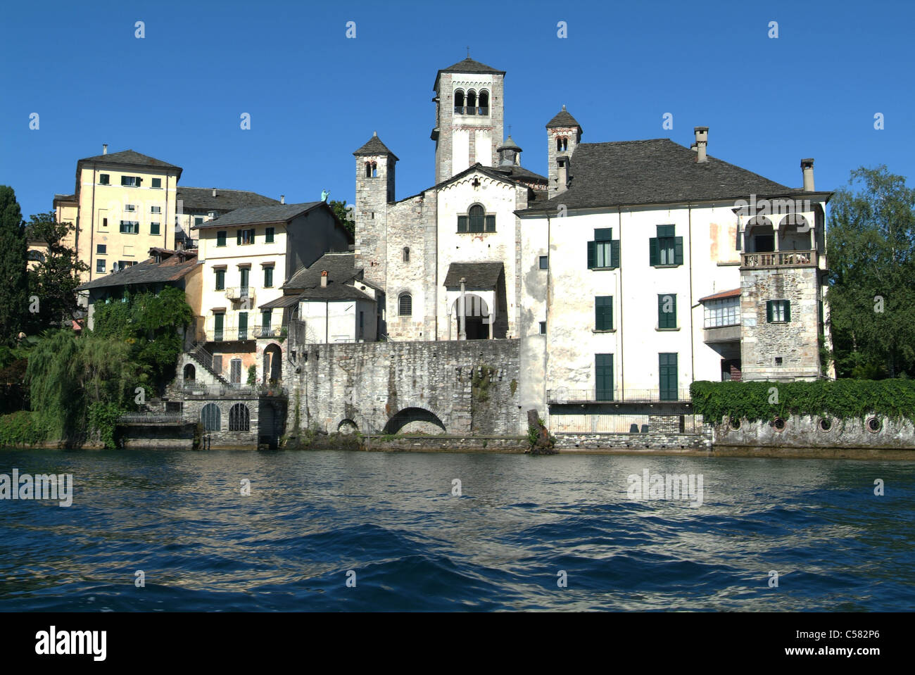 Isola San Giulio, Lago D'Orta, lake, sea, Piemonte, houses, homes, Stock Photo