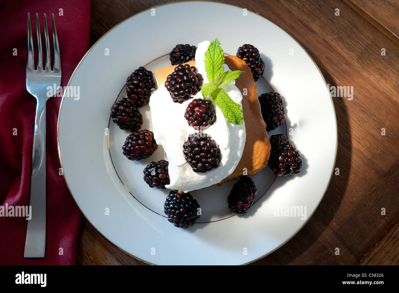 Fresh and tasty Blackberry Shortcake. Stock Photo