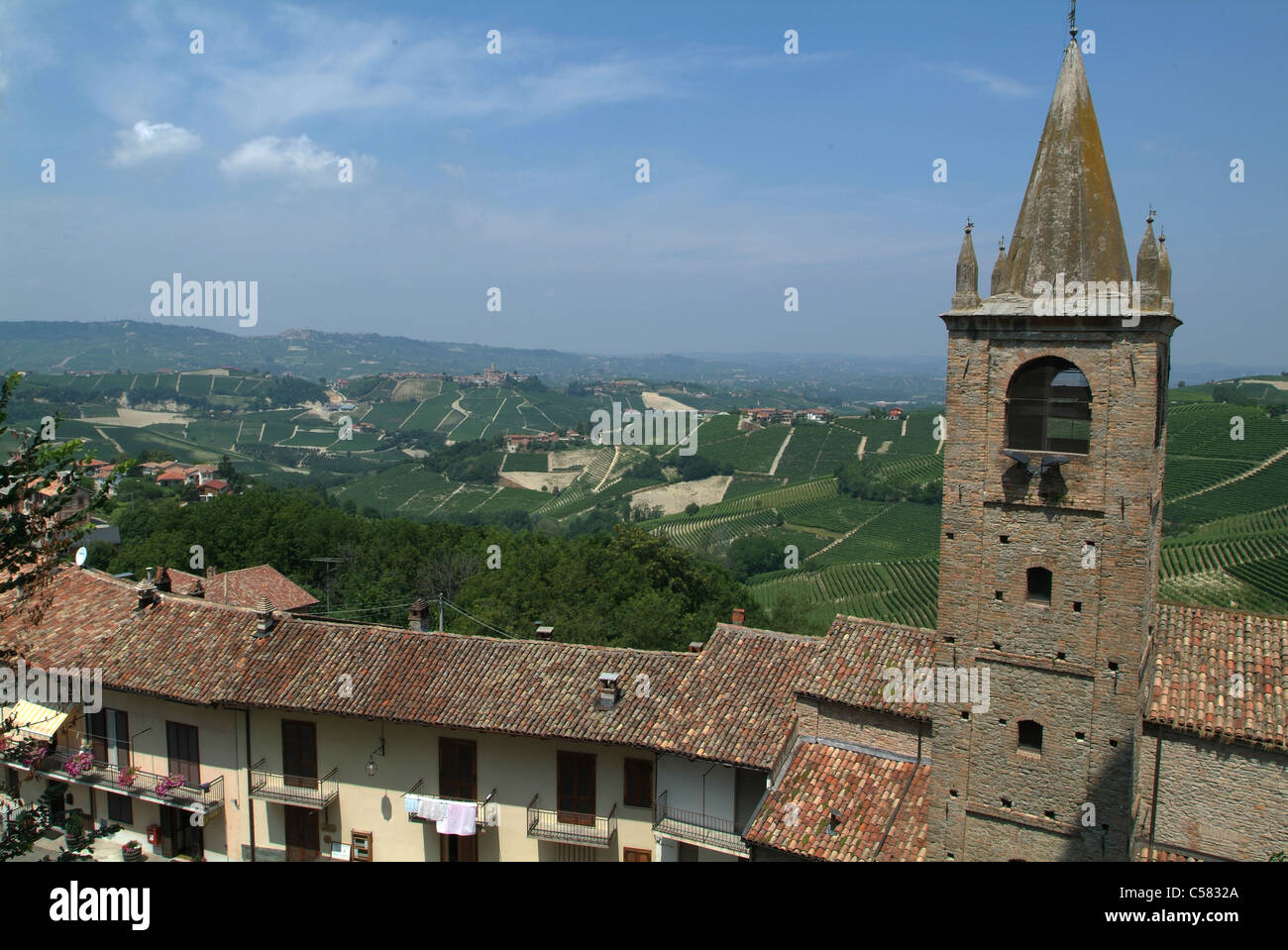 Serralunga d'Alba, Langhe, Piedmont, Italy, castle, tower, rook, medieval Stock Photo