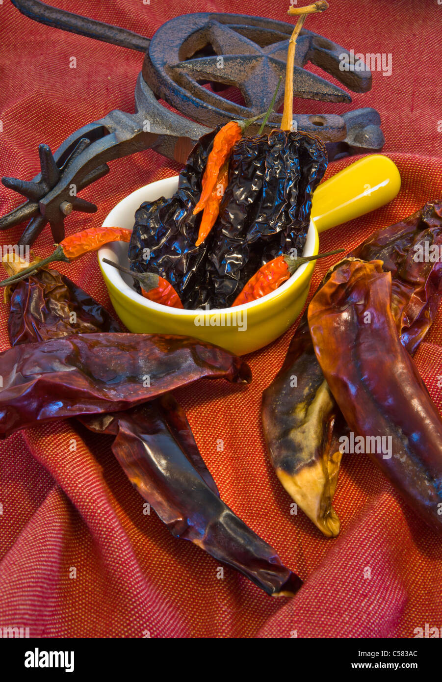 A southwestern view of red dried chili's. Stock Photo