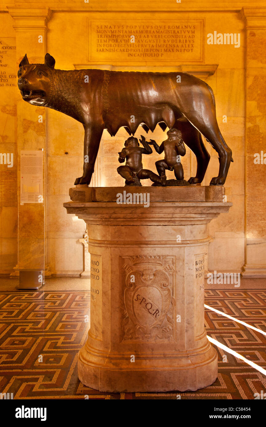 The Capitoline Wolf statue housed in the Museo Nuovo in the Palazzo dei Conservatori, Rome Italy Stock Photo