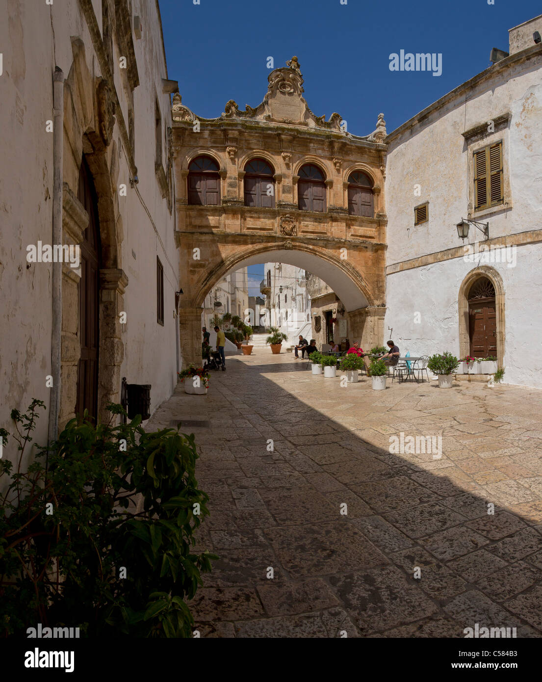 Italy, Europe, Cathedral, square, Ostuni, Puglia, house, spring, people, Stock Photo