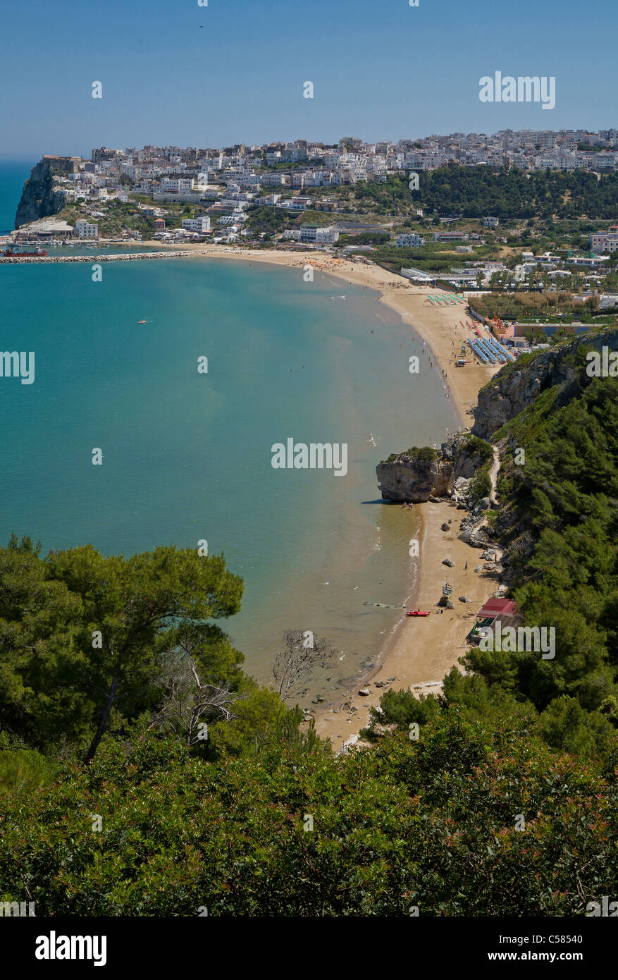 Italy, Europe, Beach, Peschici, Gargano, Puglia, landscape, spring, beach, sea, Stock Photo