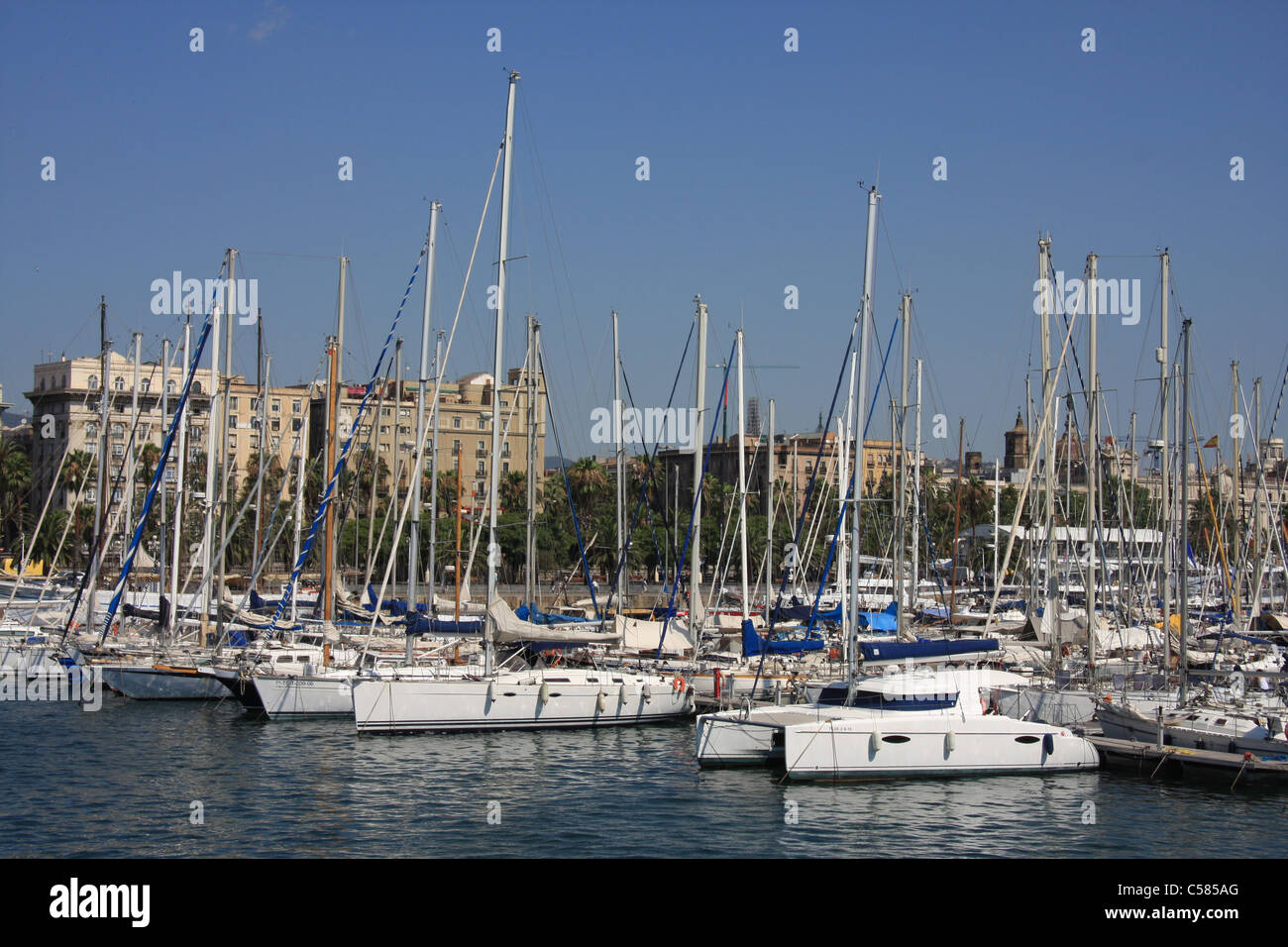 Spain, Europe, Catalonia, Barcelona, harbour, port, boats, sail boats