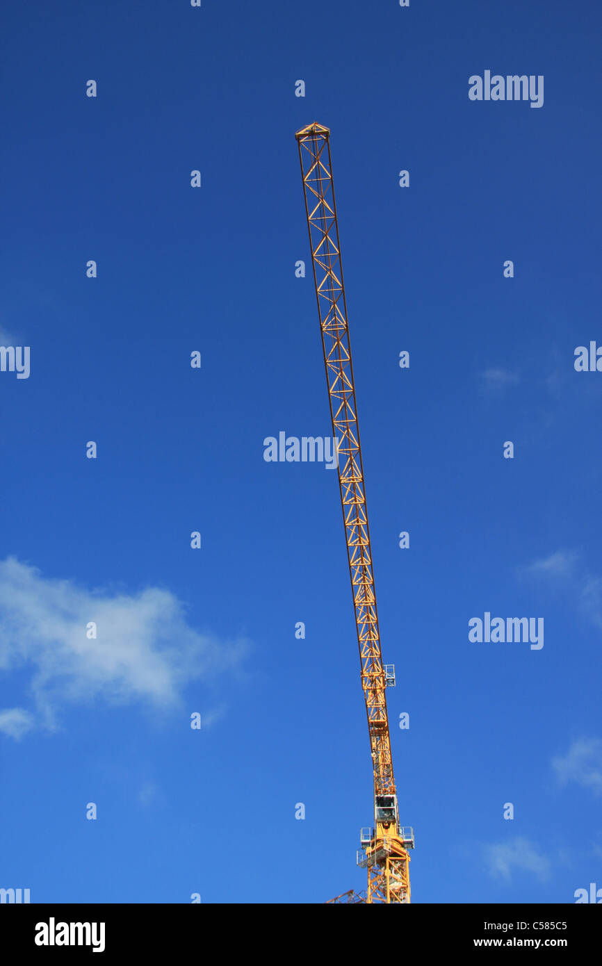 Switzerland, building industry, build, crane, yellow, symbol, concepts, sky, heaven, blue, construction crane, interpreter, outr Stock Photo