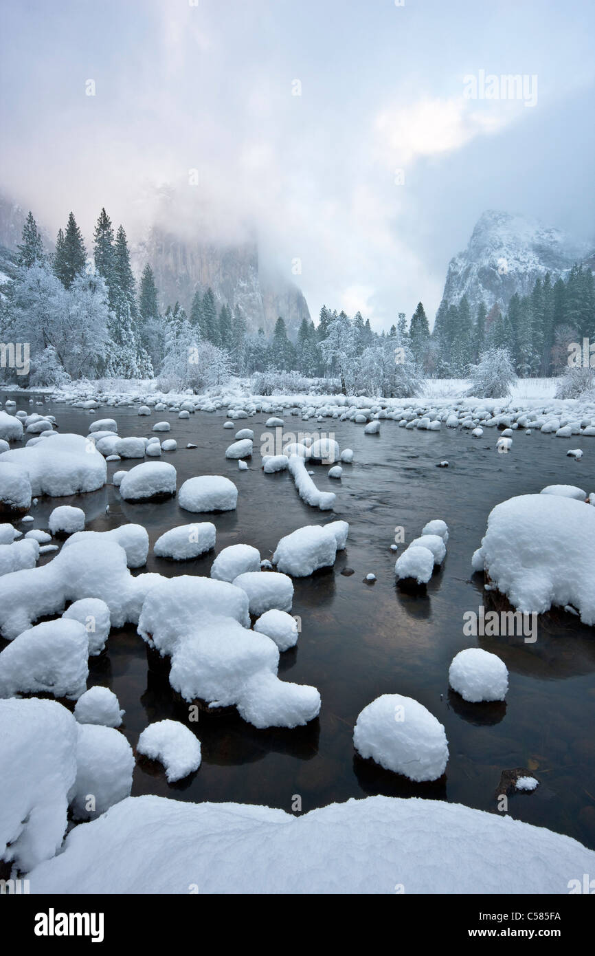 Gates of the Valley as seen after a heavy winter snowfall in Yosemite Valley Yosemite National