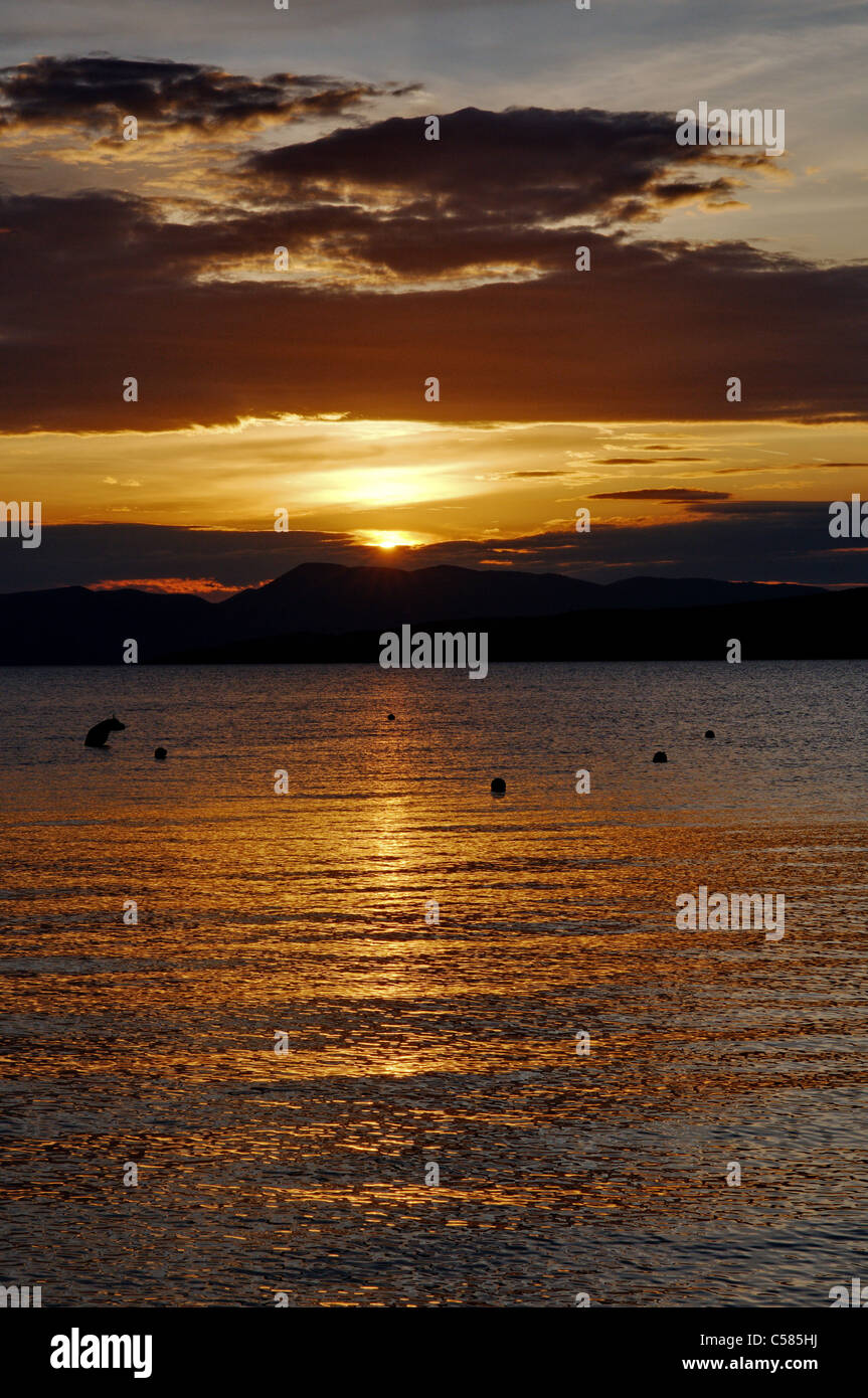 sunset, sun, clouds, light, shadow, back light, romantic, athmosperic, tranquility, evening, mediterranean, Adria, Croatia, Krk, Stock Photo