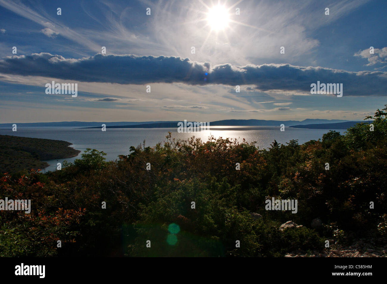 sun, clouds, light, shadow, back light, romantic, athmosperic, calmness, evening, mediterranean, Adria, Croatia, island, islands Stock Photo