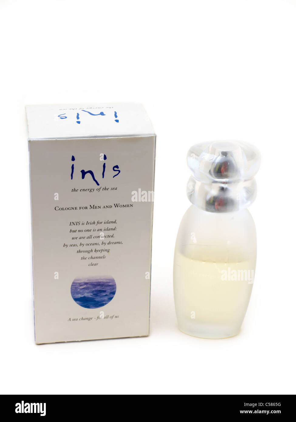 Perfume Cologne for Men and Women Inis Energy of the Sea Packet and Bottle Androgynous Stock Photo