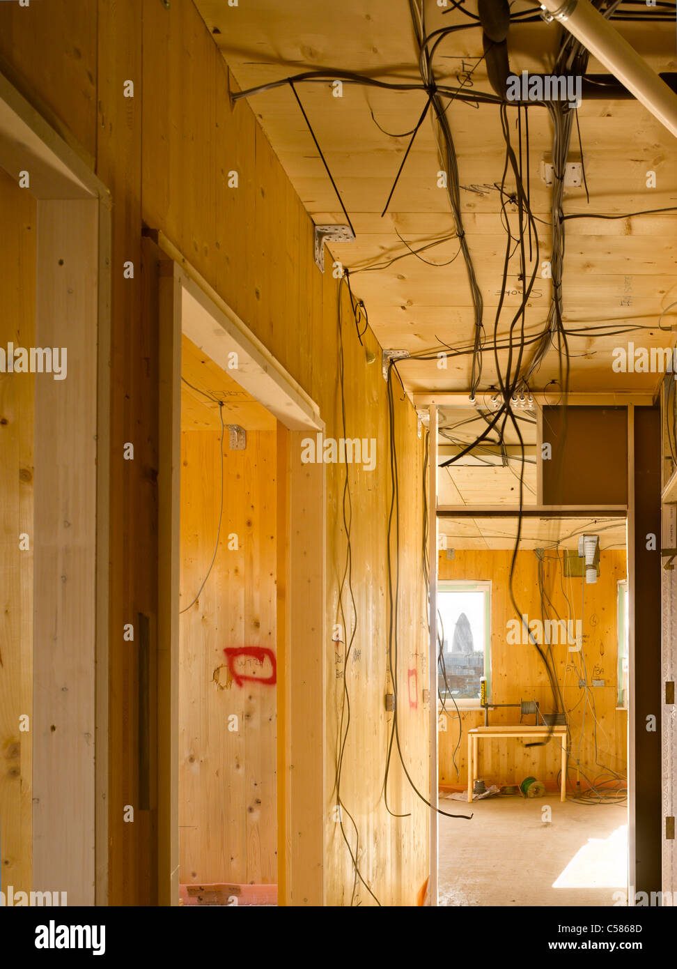 Timber frame interior under construction Stock Photo - Alamy