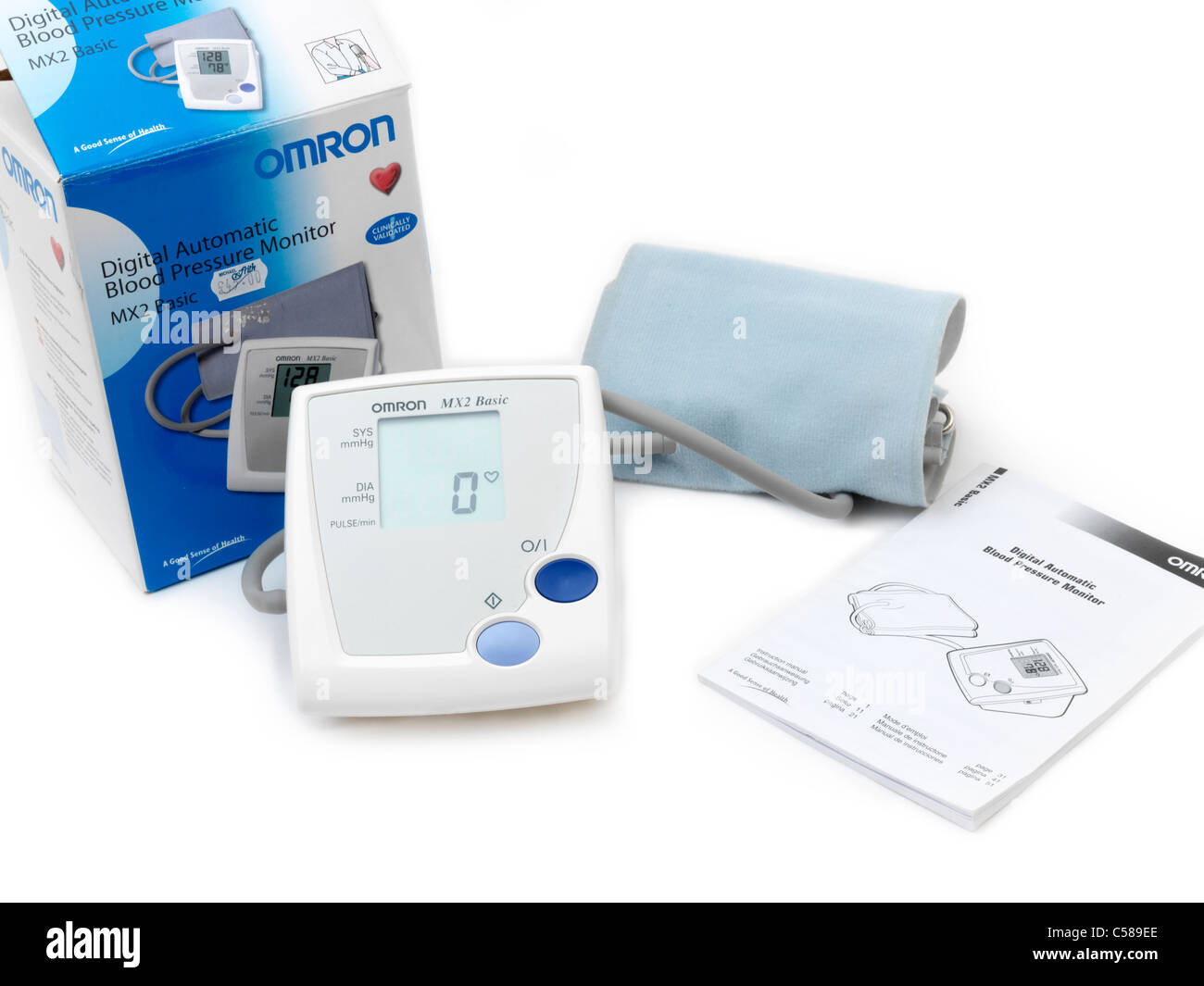 Digital Automatic Blood Pressure Monitor And Instruction Book Stock Photo