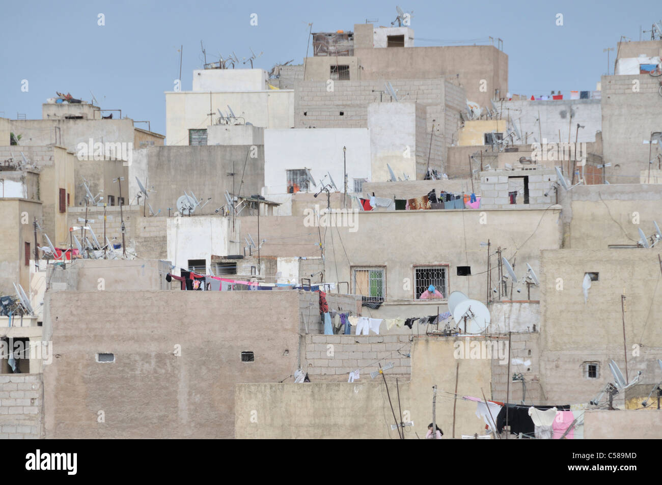 Africa, Morocco, Maghreb, North Africa, Fez, suburb, housing development, wall, architecture Stock Photo