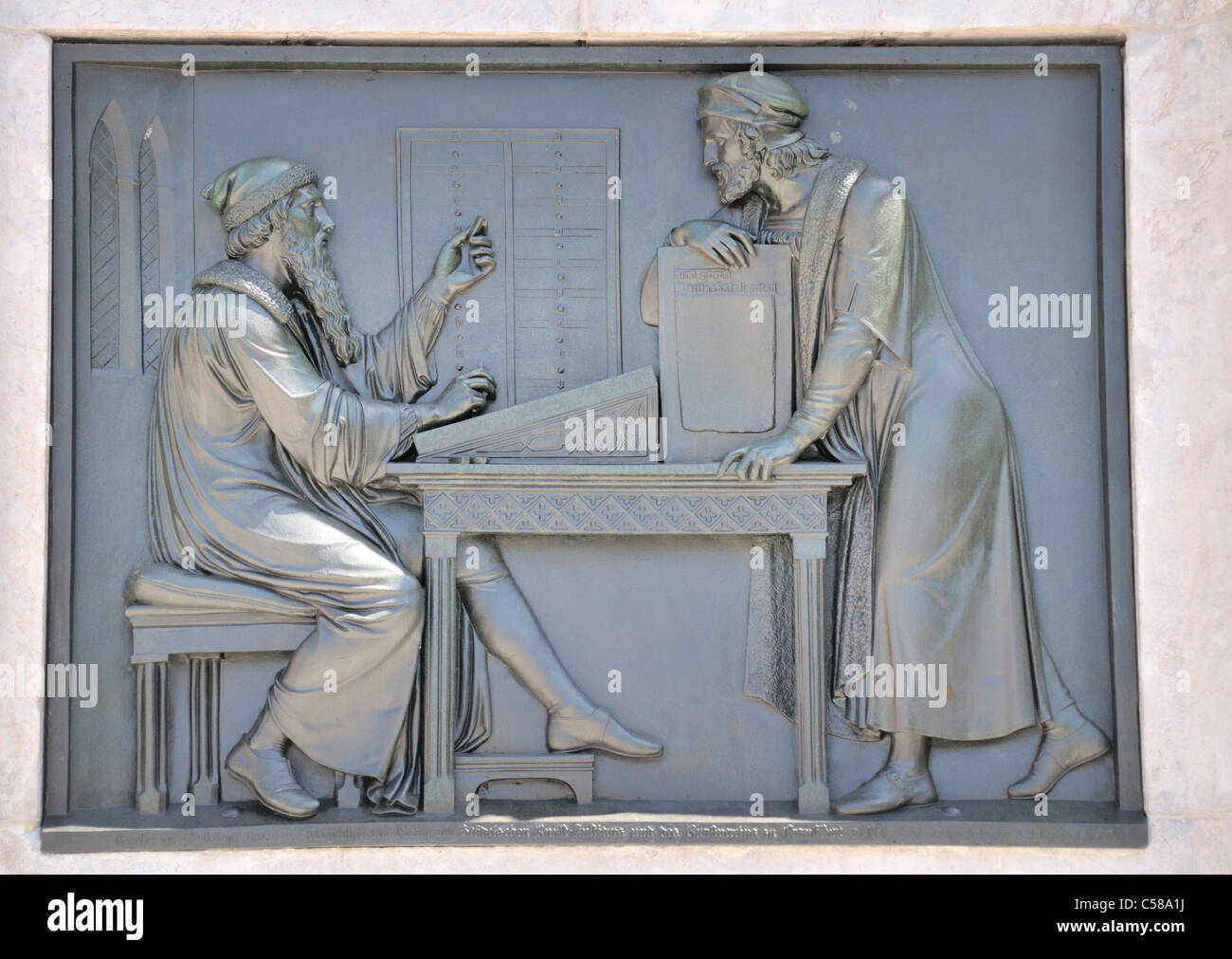 Relief, Gutenberg, Bertel Thorvaldsen, letterpress, art, skill, Mainz, Rhineland-Palatinate, Germany, Europe Stock Photo