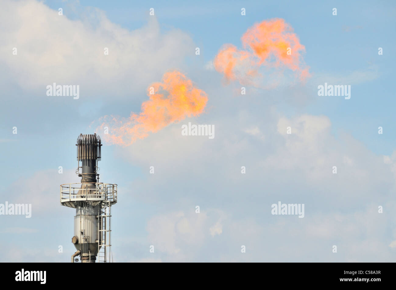 Gas torch, coking plant, Schwelgern, ThyssenKrupp, burning off, flames, Duisburg, North Rhine-Westphalia, Germany, Europe Stock Photo