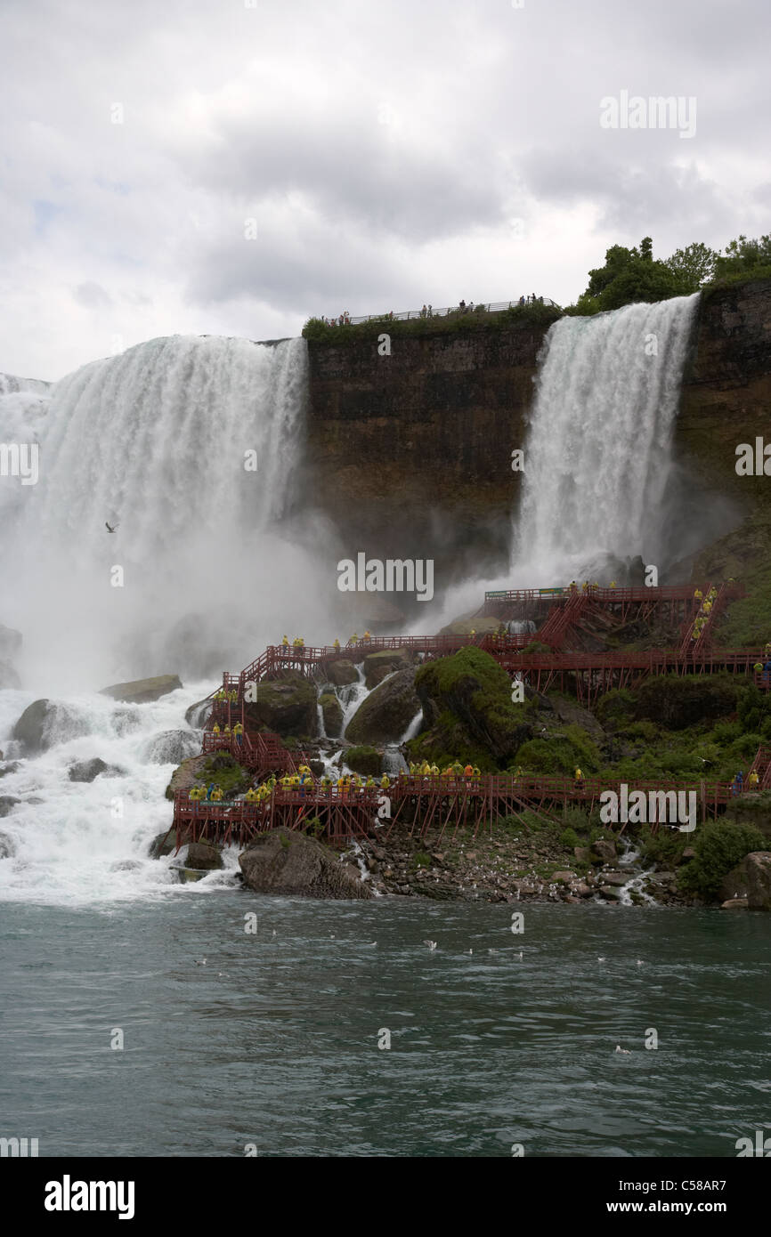american and bridal veil falls with cave of the winds walkway niagara