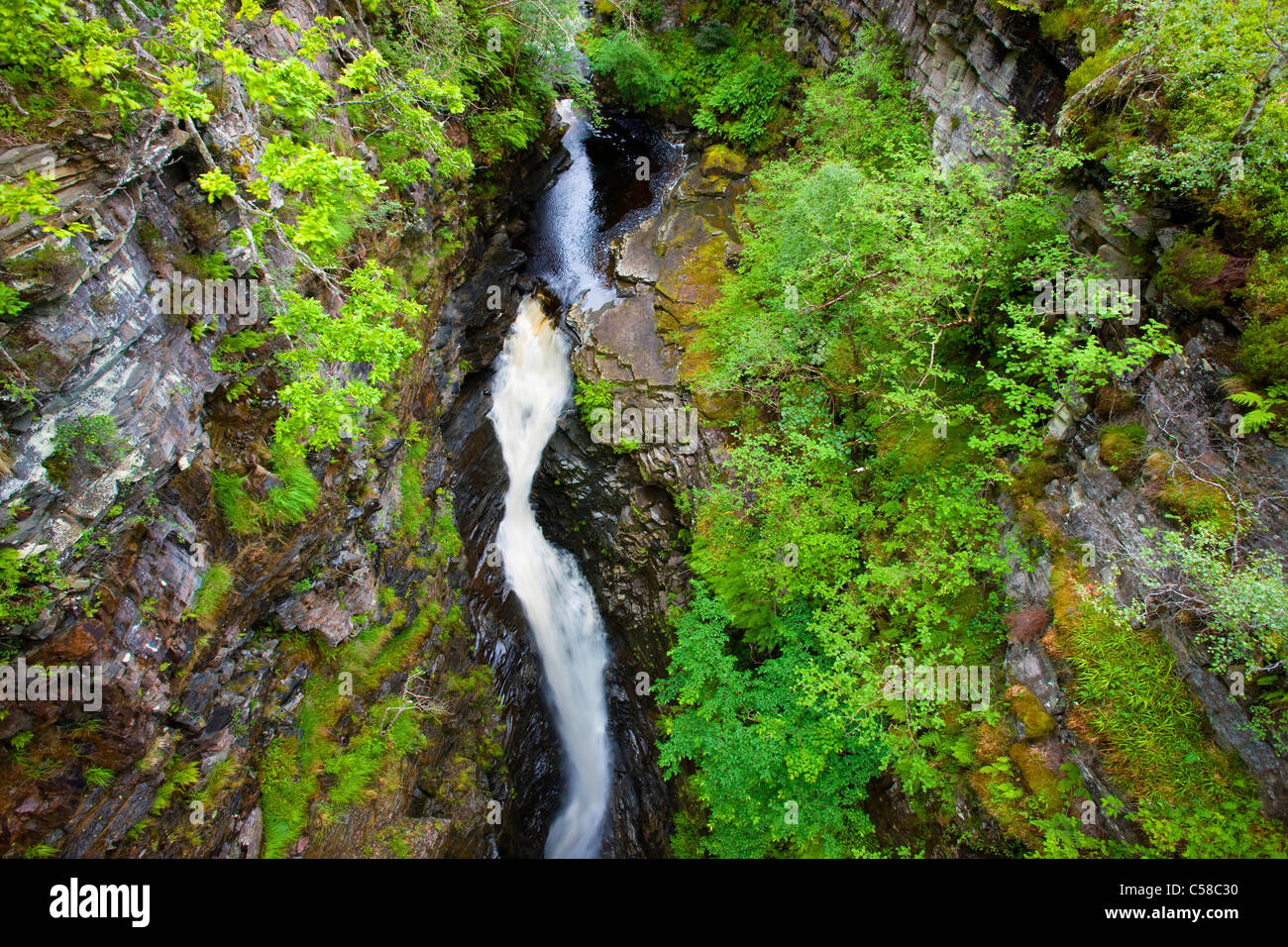 If of Measach, Great Britain, Scotland, Europe, gulch, river, flow, waterfall, cliff walls, trees Stock Photo