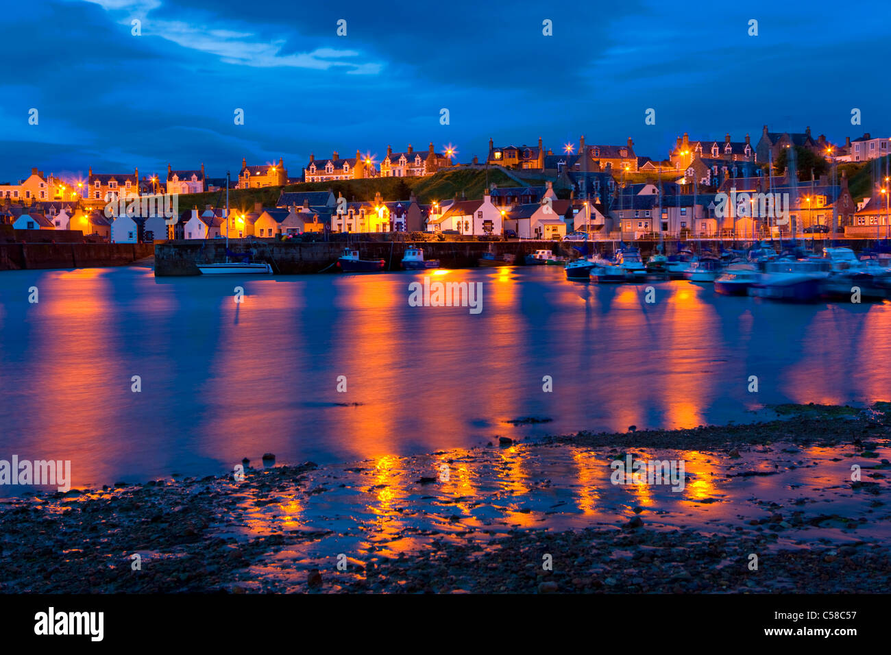 Findochty, Great Britain, Scotland, Europe, sea, harbour, port, ships, sailing ships, fishing boats, village, houses, homes, dus Stock Photo