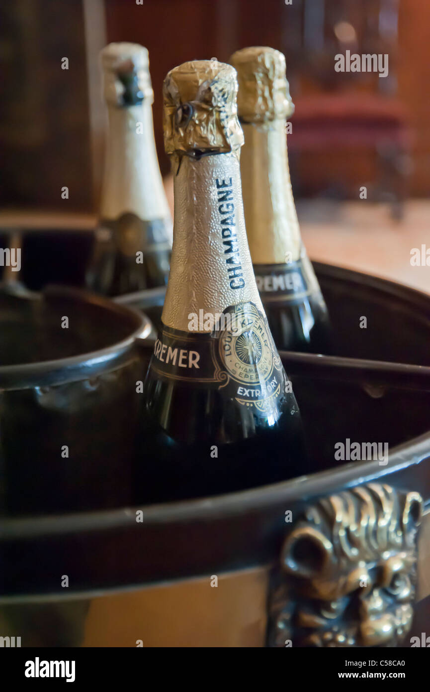 Champagne bottles in wine cooler Stock Photo