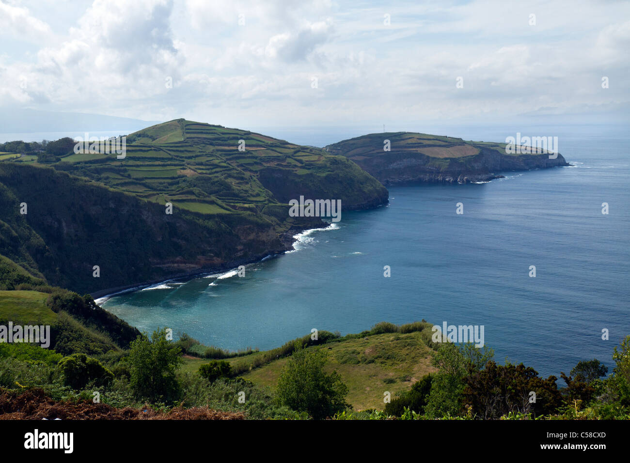 Looking west from St Iria viewpoint, São Miguel island, Azores. Stock Photo