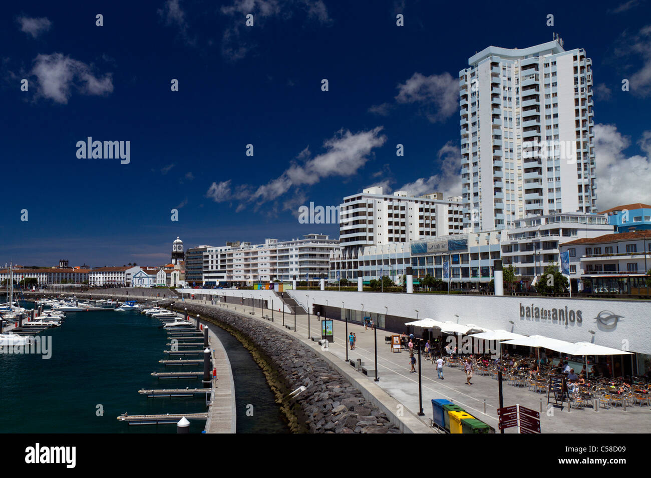 Restaurants by the marina in Ponta Delgada, São Miguel island, Azores Stock Photo Alamy