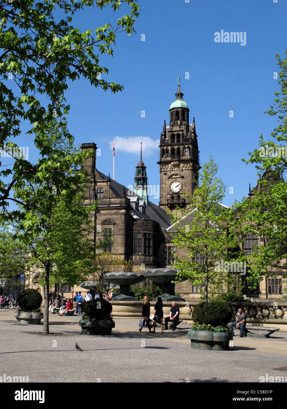 Sheffield Town Hall and peace garden Sheffield City center South Yorkshire England Stock Photo