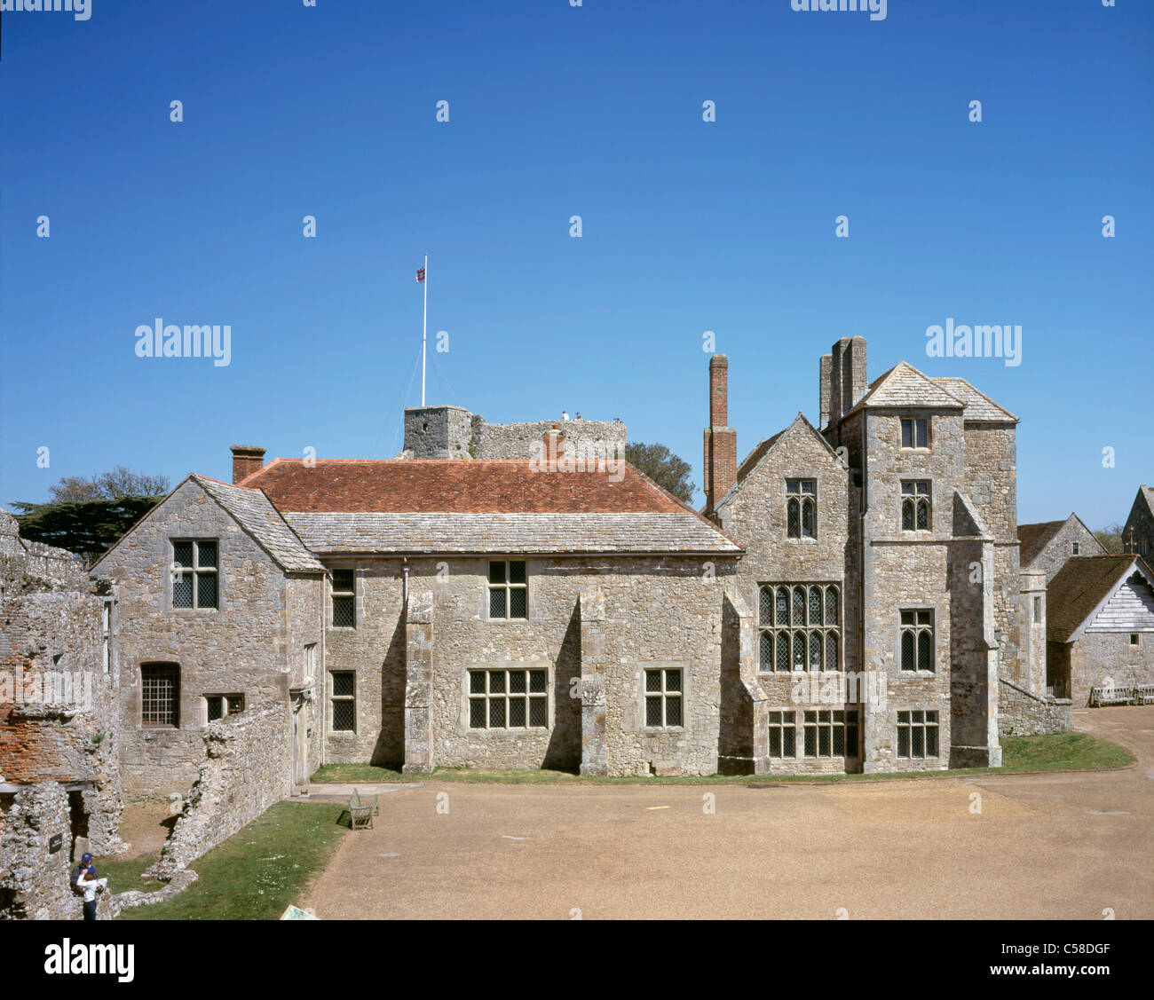 Carisbrooke Castle. View of the Great Hall and private apartments from