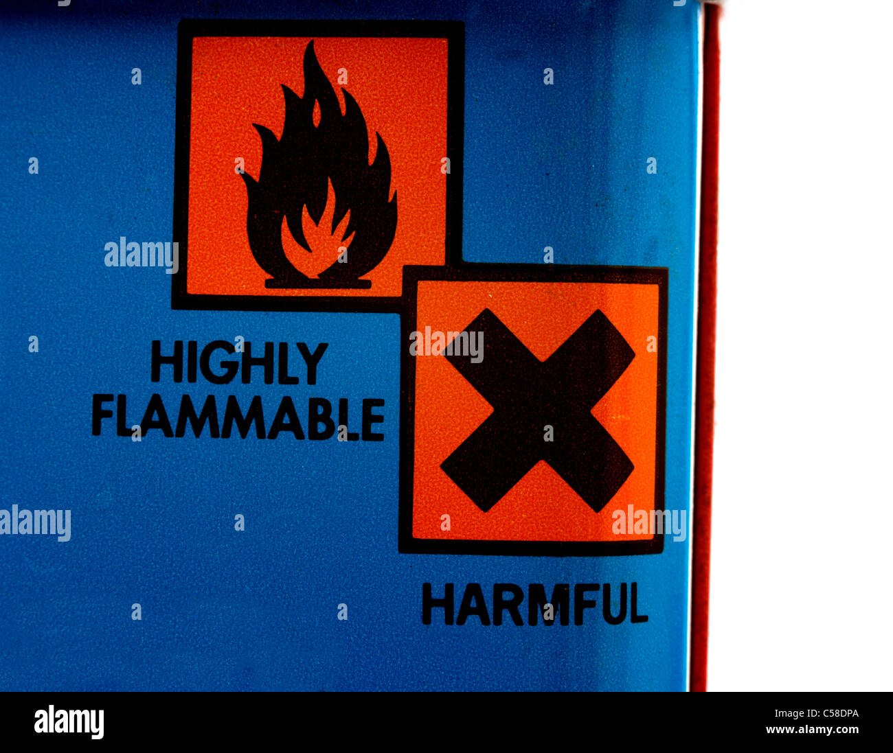 Highly Flammable And Harmful Warning Symbols On Lighter Fluid Stock