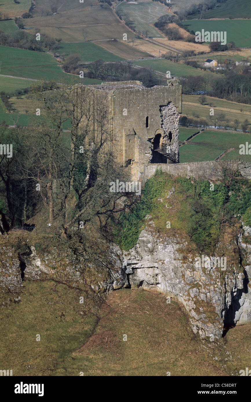 Peveril Castle. Looking across Cavedale towards the Keep. Stock Photo