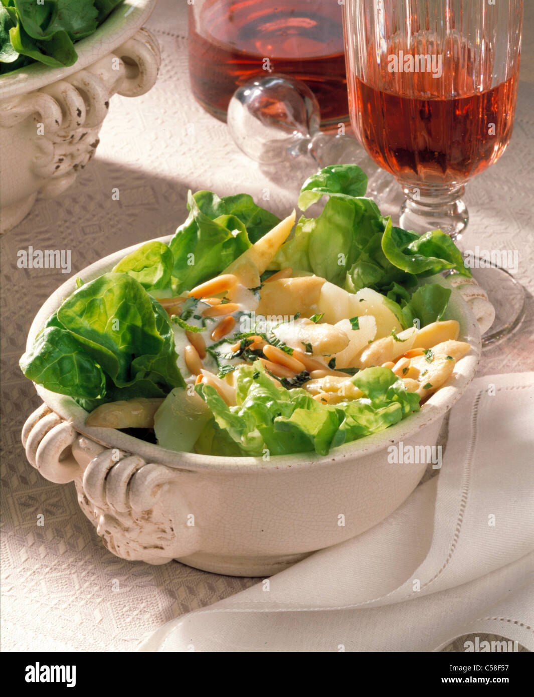 Asparagus salad with peppermint - yogurt dressing Stock Photo