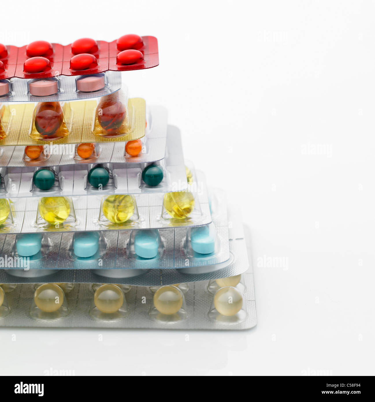 Close-up of Stack of pills in packets Stock Photo