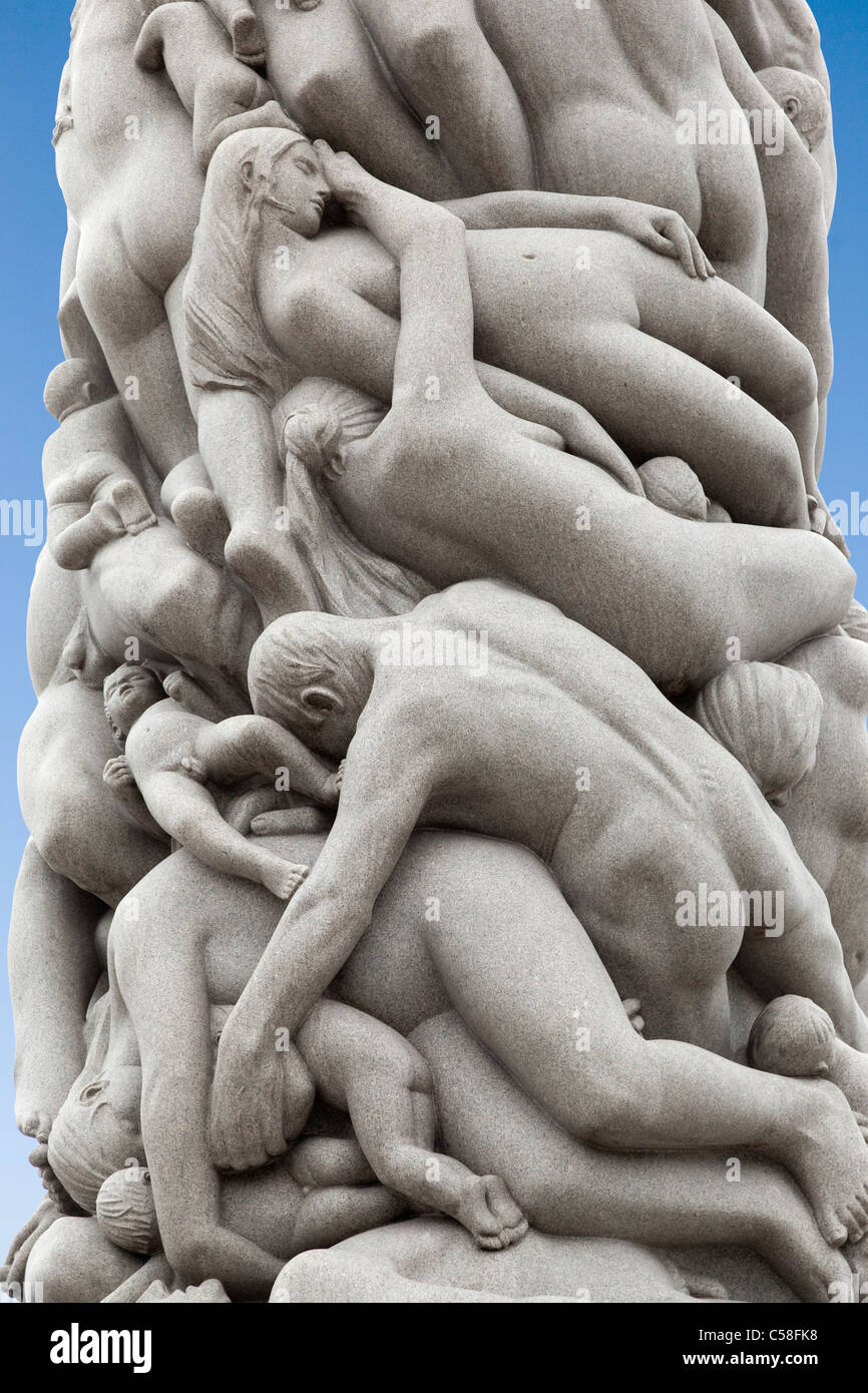 Carving on centre column of the Vigeland Sculpture Park, Oslo Norway 3 Stock Photo