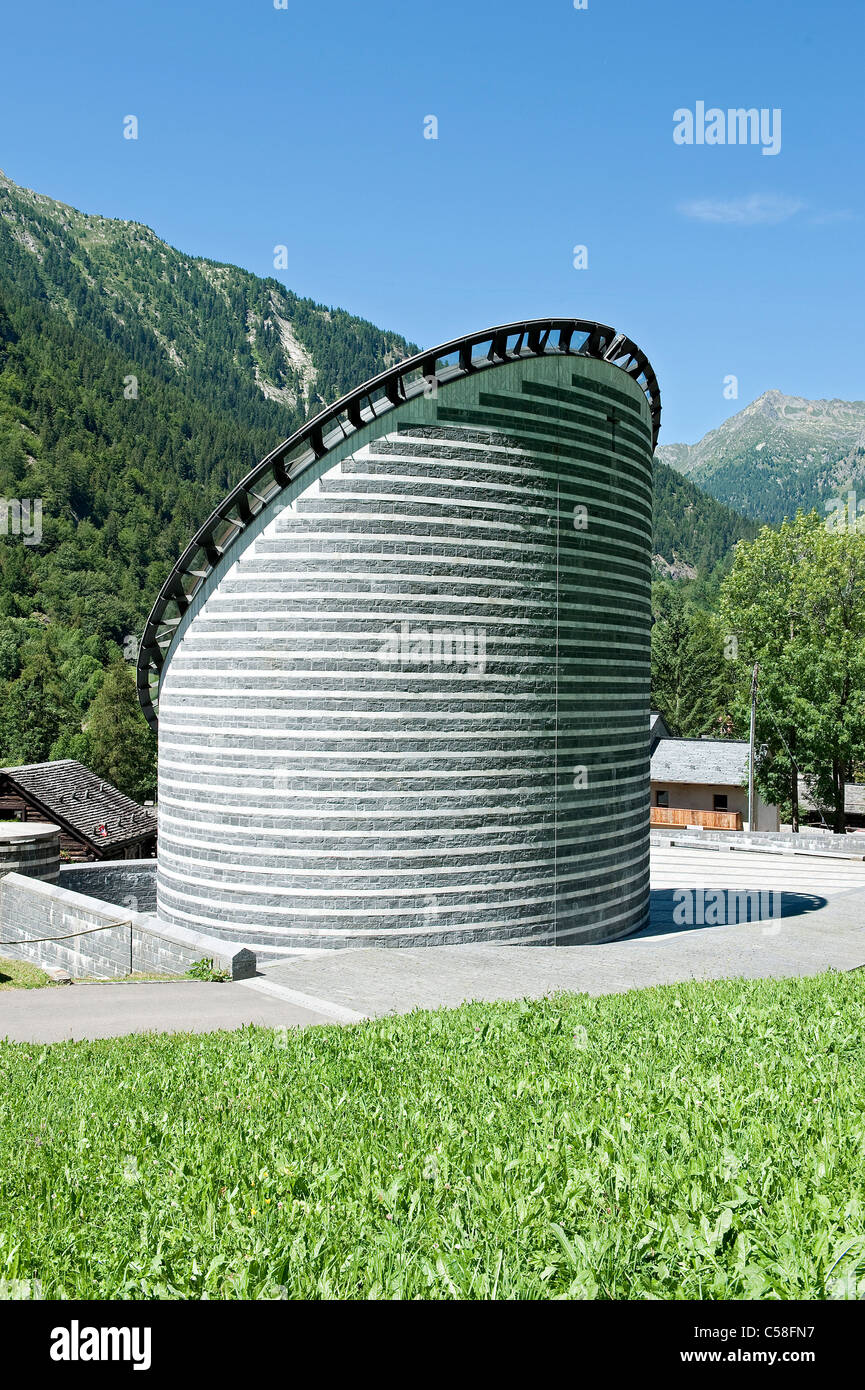 Switzerland, Ticino, Mogno, church, Mario Botta, architecture Stock Photo