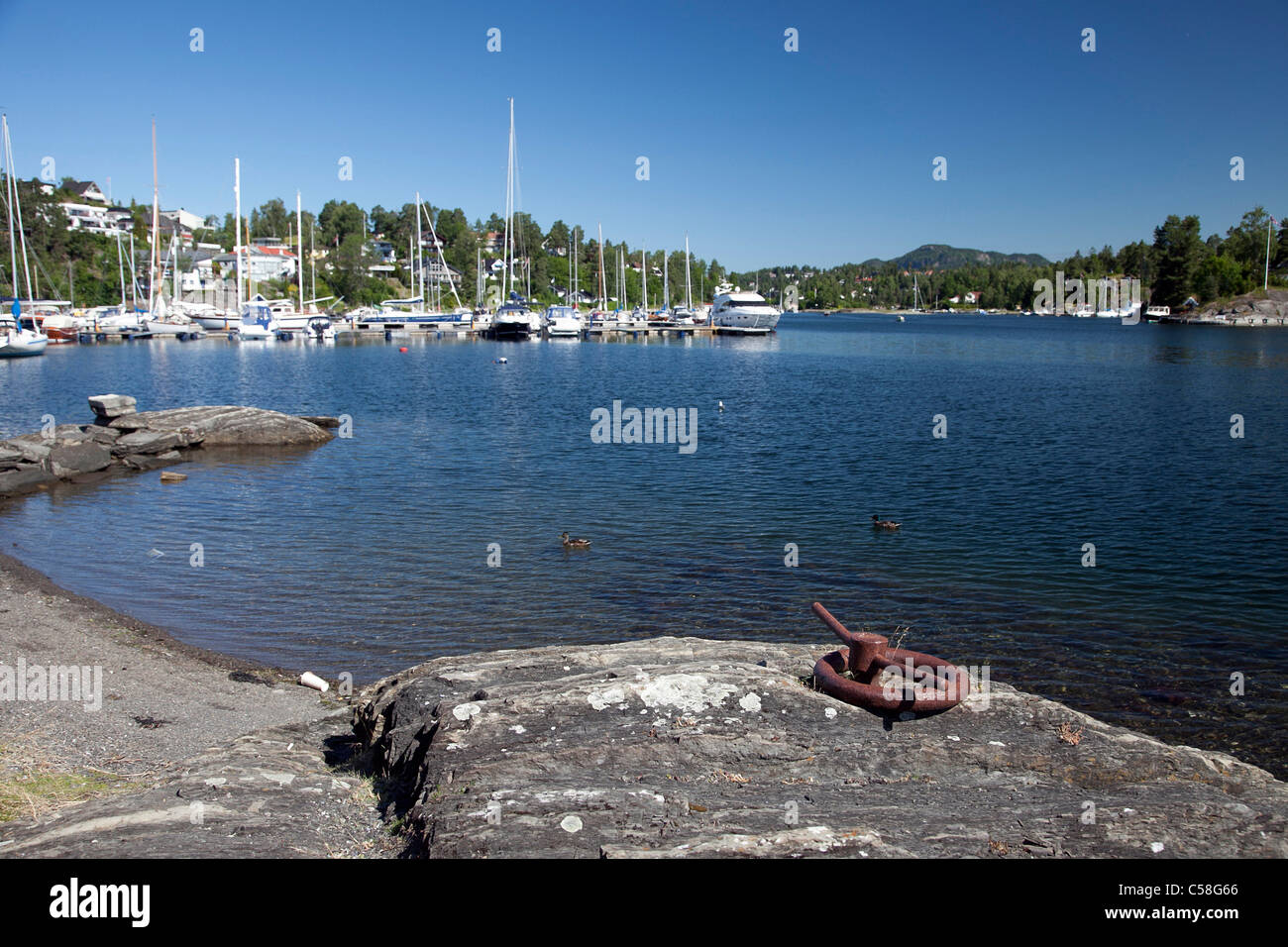 Europe, Landscape, Norway, Scandinavia, boat, fjord, harbour, Nordic, landscape Stock Photo