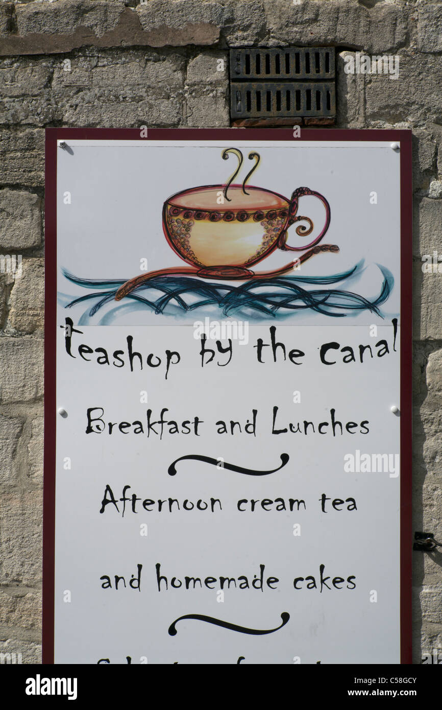 Sign saying teashop by the Canal Kennet and Avon Newbury Berkshire England UK Stock Photo
