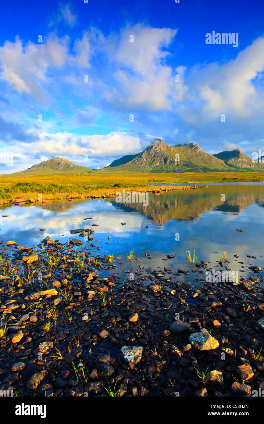 Evening, evening mood, Ben Loyal, mountains, mountains, bodies of water, summits, peaks, Great Britain, Highland, highlands, sce Stock Photo