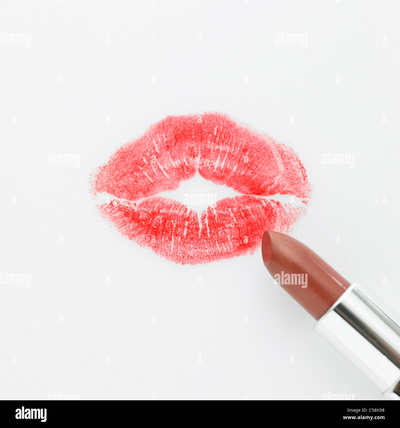 Close-up of Lipstick Kiss with lipstick Stock Photo