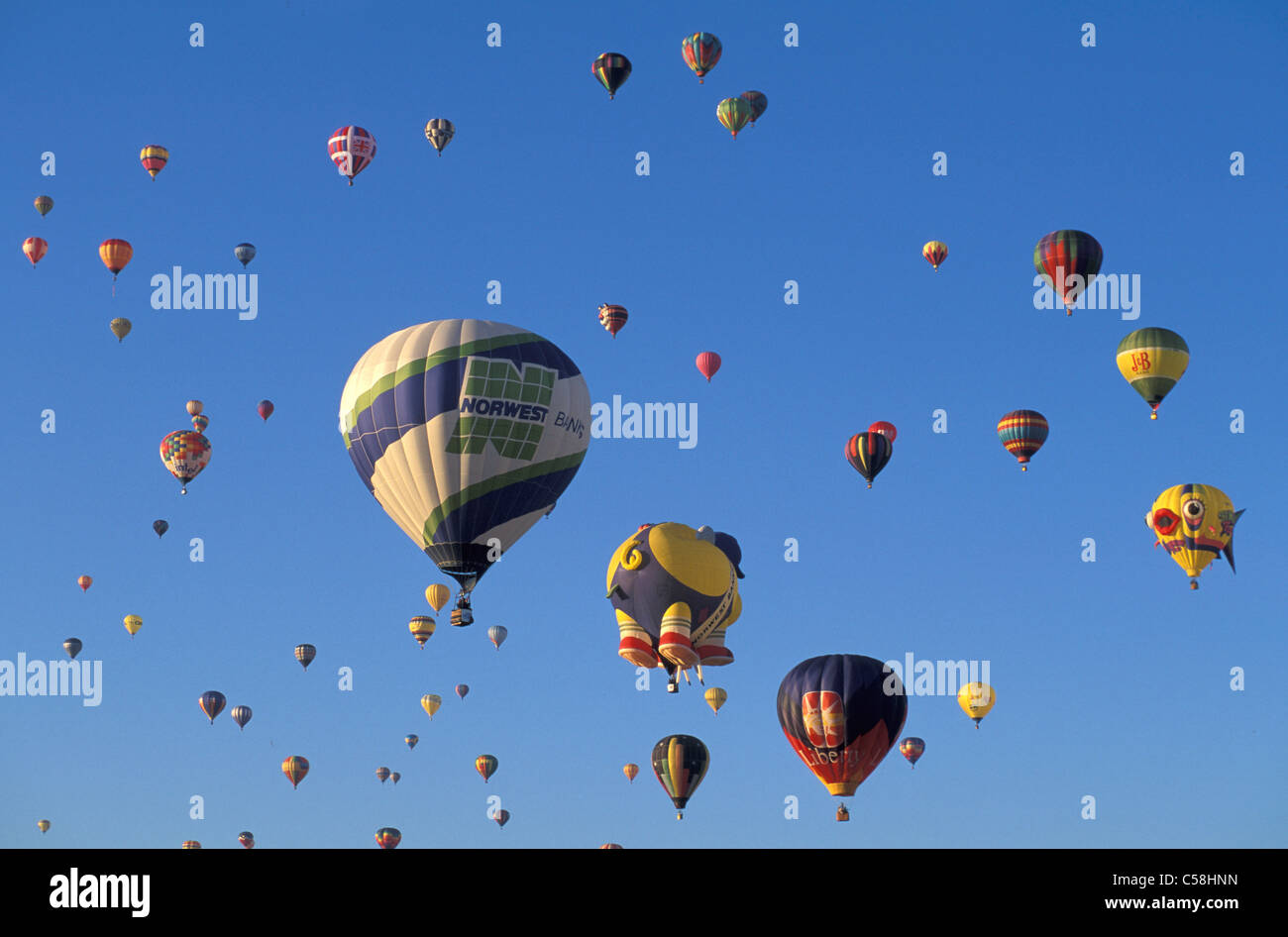 International Balloon Fiesta, Albuquerque, New Mexico, USA, United States, America, balloon, hot air, sky, colours Stock Photo