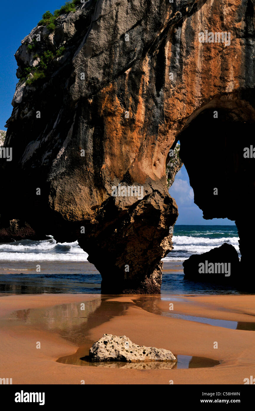 Spain, Asturias: Beach Cuevas del Mar Stock Photo