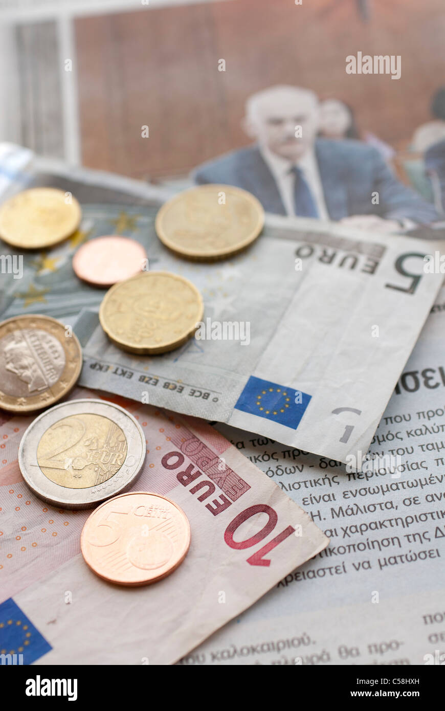 greece,prime,minister,money,crisis,debt,bankruptcy,financial,finance,newspaper,news Stock Photo
