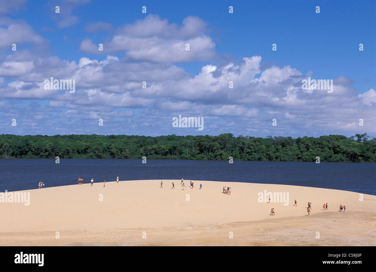 Sand dunes, Parc Nacional dos Lencois, near Barreirinhas, Maranhao, Brazil, South America, river, tourists Stock Photo