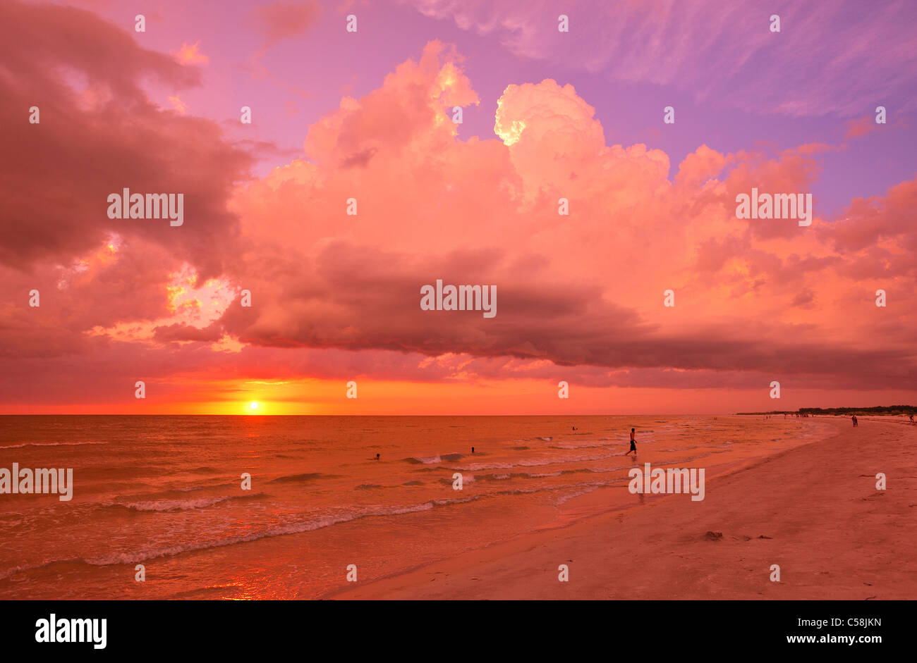 Clouds, sand, beach, Sunset, colorful, sky, Fort de Soto, State Park, St. Petersburg, Florida, USA, United States, America, natu Stock Photo