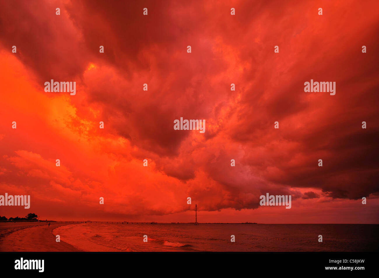 Clouds, sand, beach, Sunset, colorful, sky, Fort de Soto, State Park, St. Petersburg, Florida, USA, United States, America, natu Stock Photo