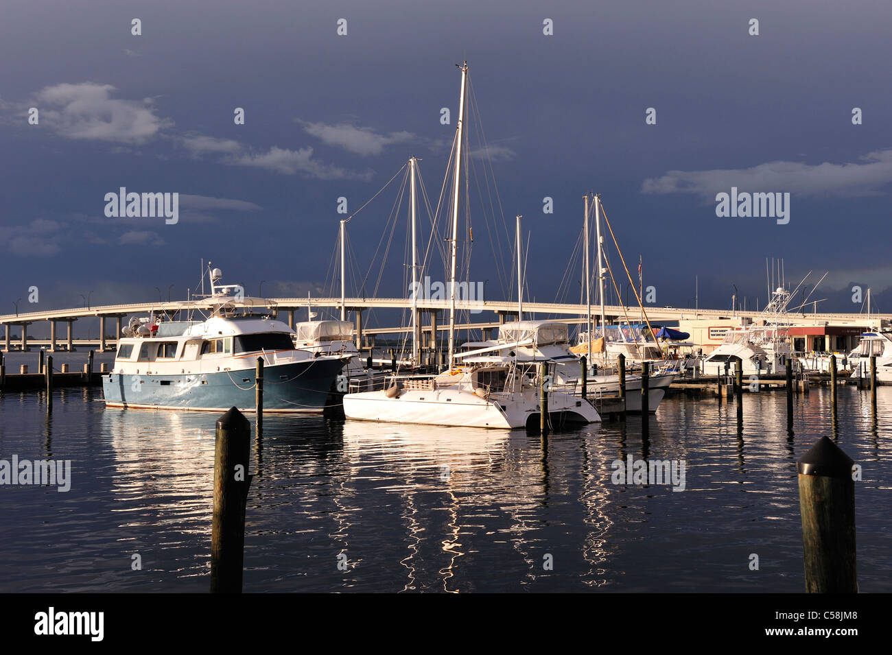 harbour, Boats, Marina, downtown Fort Myers, Florida, USA, United States, America, Stock Photo