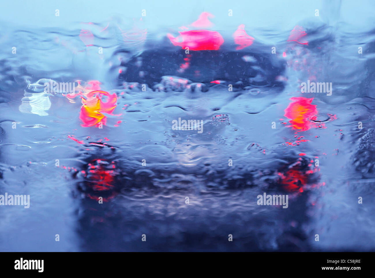 rain, wet, car, windshield, Naples, Florida, USA, United States, America, window, lights, visibility Stock Photo