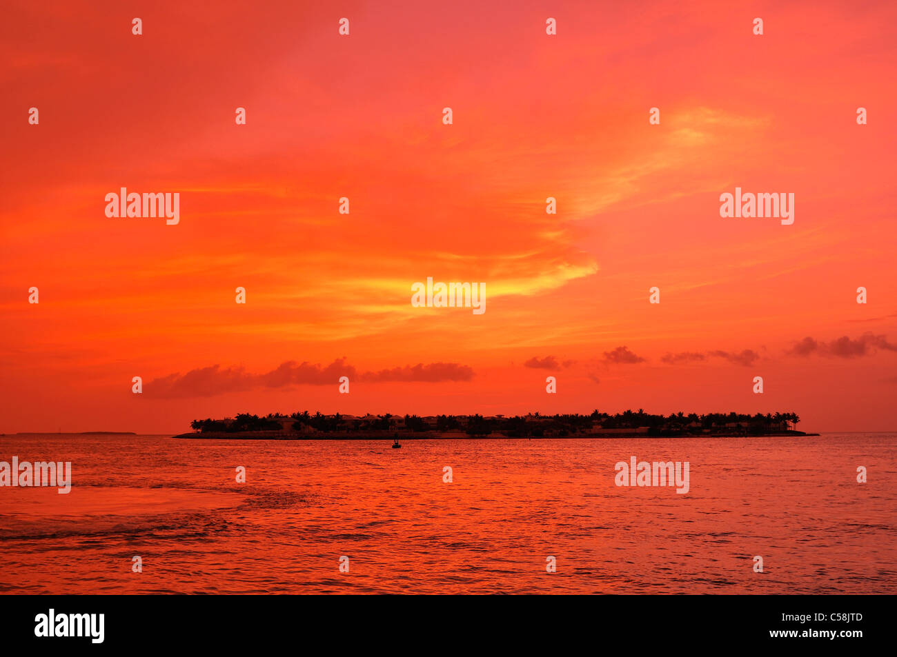 Sunset, from Sunset Pier, Key West, Florida, USA, United States, America, sea, water, island, Stock Photo